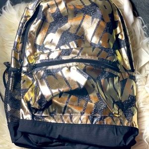 Victoria’s Secret PINK VS Campus Backpack Book Bag Gold Black